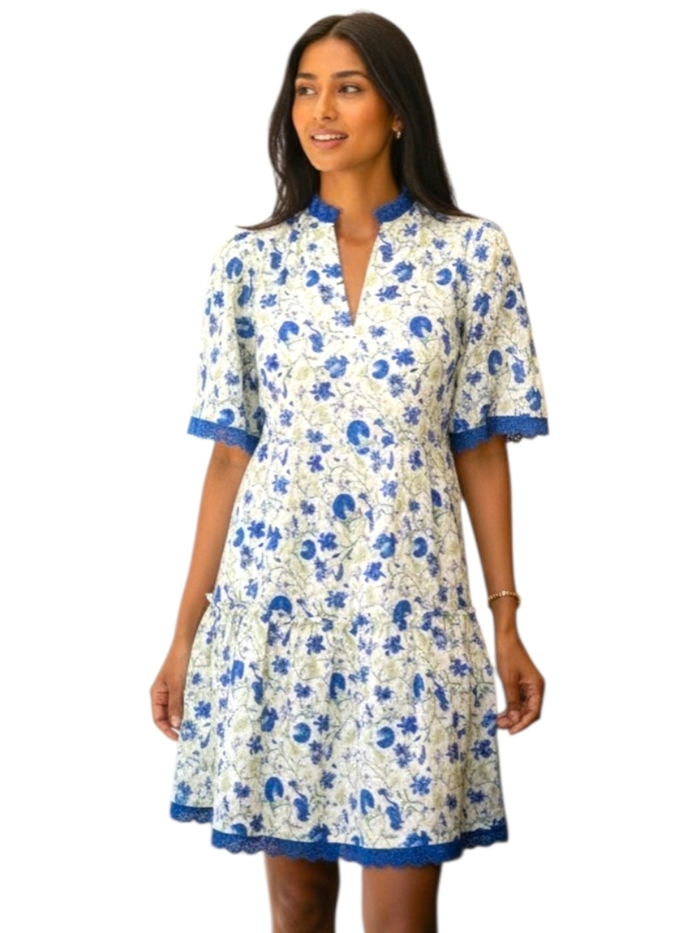 Tuckernuck Bluebird Melody Crawford Dress Linen Floral Tiered Mini Medium Preppy